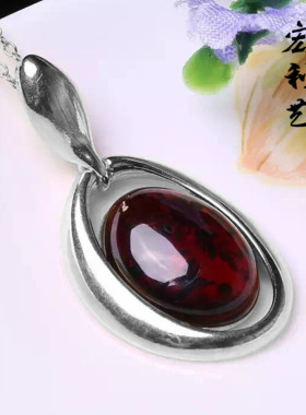 纯银镶嵌蜜蜡欧式吊坠空托