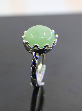 纯银戒指空托镶嵌琥珀圆形宏利