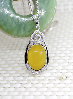 纯银定做玉石镶嵌琥珀吊坠空托