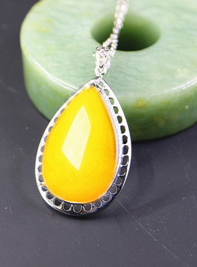 纯银镶嵌蜜蜡琥珀玉石吊坠空托