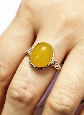 纯银镶嵌蜜蜡戒指空托