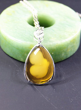 纯银镶嵌蜜蜡琥珀玉石吊坠空托