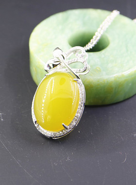 纯银镶嵌蜜蜡琥珀玉石吊坠空托