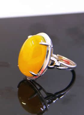 纯银镶嵌蜜蜡戒指空托