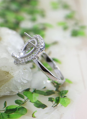 纯银镶嵌玉石水滴形戒指空托