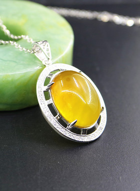 纯银镶嵌蜜蜡琥珀玉石吊坠空托