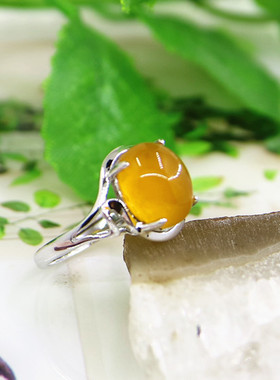 纯银镶嵌蜜蜡戒指空托