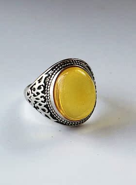 纯银戒指空托镶嵌宝石琥珀宏利