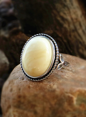 纯银戒指空托蜜蜡活口宏利S925