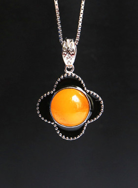 纯银镶嵌蜜蜡琥珀吊坠空托