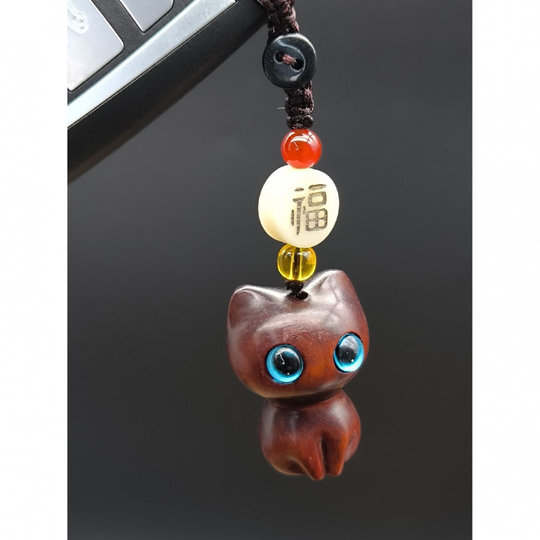 手机链可爱猫咪檀木男女国潮风背包挂件汽车钥匙挂件挂饰