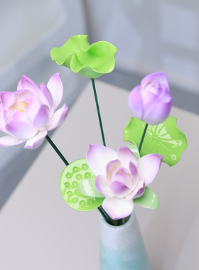 陶瓷花莲花紫色搭配结晶陶瓷花瓶整套送礼家居摆件仿真花送礼摆件