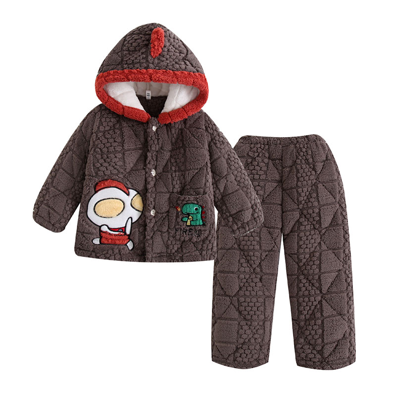 儿童三层加绒睡衣男孩凹凸曼连帽睡衣冬加厚款男童保暖家居服套装,淘宝优惠券,粉丝福利购,淘宝优惠卷