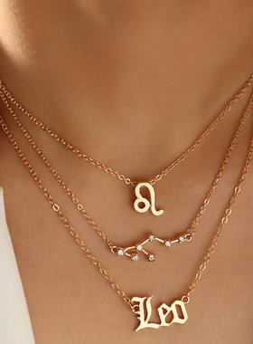 NZ2422欧美新款热销十二星座项链三条装星座项链套装纸卡吊坠项链