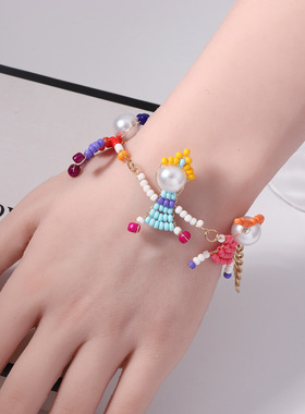 日韩创意卡通手工米珠趣味立体小人锁骨链、耳饰      休闲  可爱