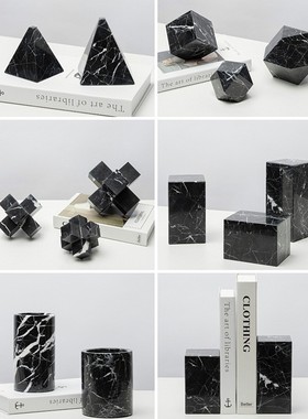 几何大理石书挡装饰摆件现代简约