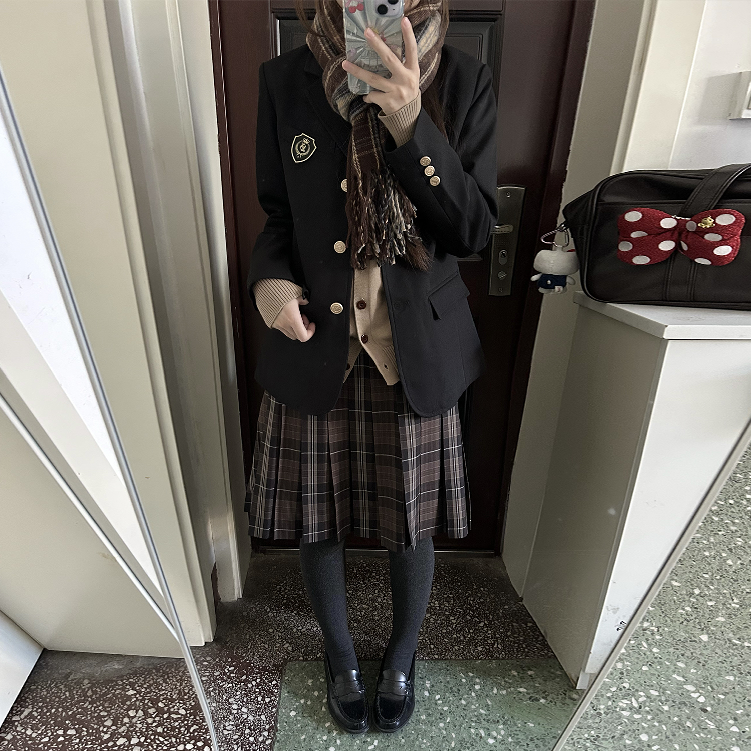 花千猪新品 可可栗格裙 jk制服校供感a字型百褶裙棕格百搭款jk裙 - 图2