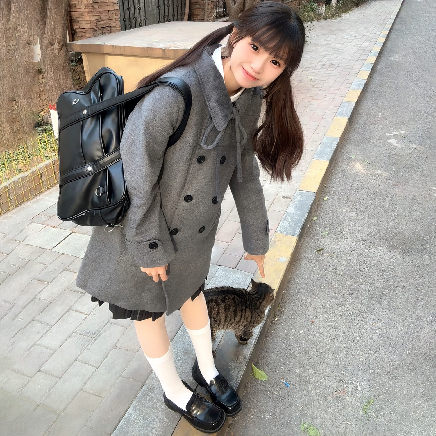 花千猪50羊毛 青森手书大衣 日系学院风jk制服双排扣款翻领呢外套,淘宝优惠券,粉丝福利购,淘宝优惠卷