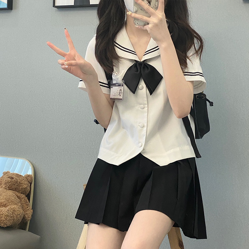 花千猪原创星屿高水手领衬衫夏服水手服JK制服日系短款上衣衬衣