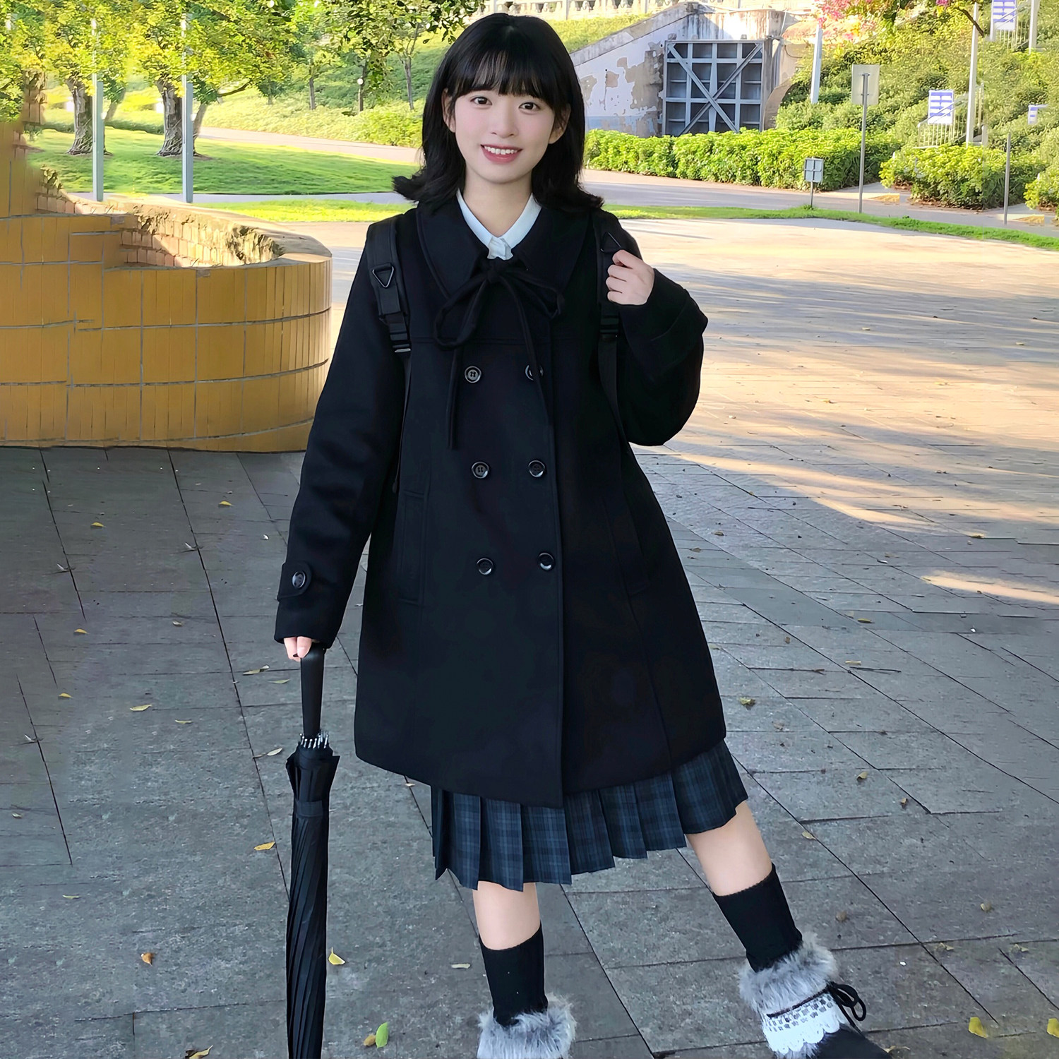 花千猪50羊毛 青森手书大衣 日系学院风jk制服双排扣款翻领呢外套,淘宝优惠券,粉丝福利购,淘宝优惠卷