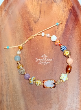 随喜珠珠【秋融】原创复古手作捷克珠焦糖色编制手链小众设计精致