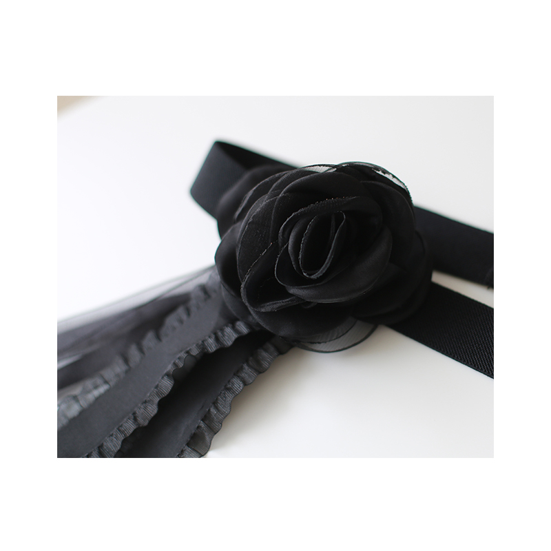 然而和风原创设计黑色玫瑰花立体腰带松紧弹力仙女腰带显瘦百搭款