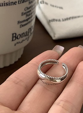 韩版复古重工做旧字母戒指女小众设计食指戒可调节指环文艺复古