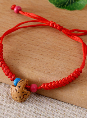 本命年红绳桃胡手链手工编织桃核桃篮儿童宝宝婴儿防惊吓手绳批发