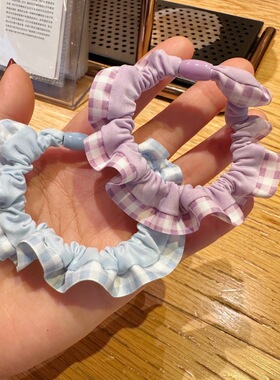韩版甜美花边小肠发圈学院风少女高弹力头绳马尾发绳布艺格子碎花