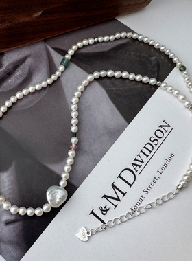 S925纯银天然淡水珍珠项链翡翠轻奢小众颈链高级锁骨链女原创设计