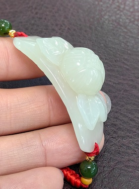 天然和田玉牡丹手牌   白玉花开富贵玉石手绳女款编织手链