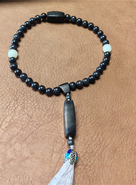 新疆和田墨玉籽料10MM珠子手持手链三八福利礼物W06072