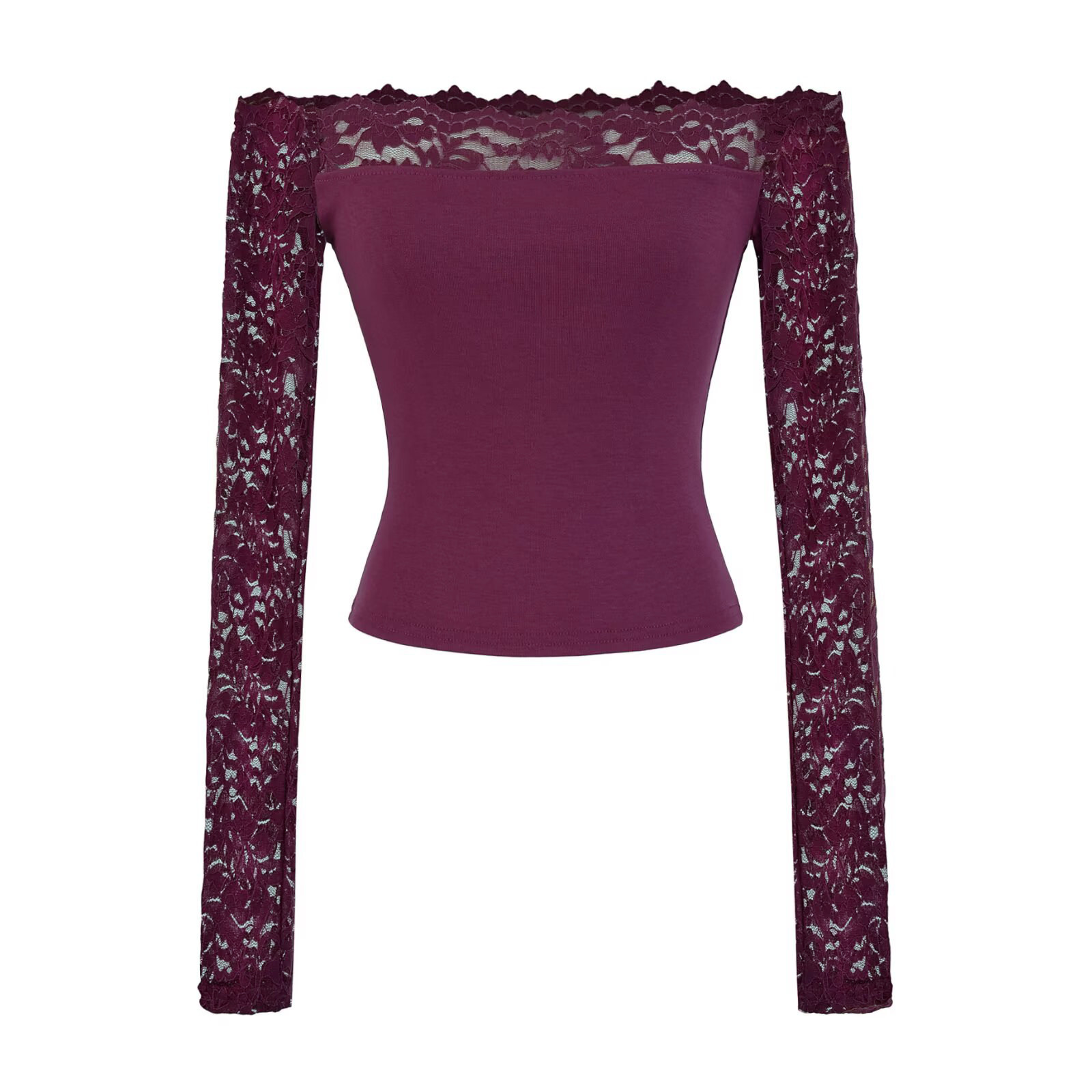 怪力酱 一字肩纯欲蕾丝花边长袖T恤女秋季性感露肩紧身收腰短上衣,淘宝优惠券,粉丝福利购,淘宝优惠卷