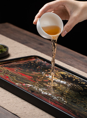 日式仿古乌金石大漆干泡茶盘