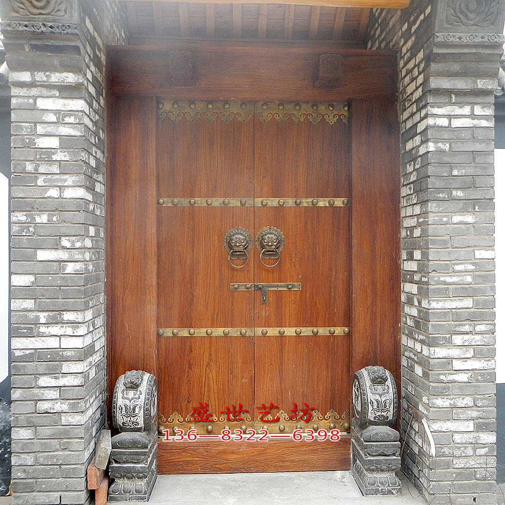 老榆木门楼别墅会馆四合院中式餐饮门头实木大门定制仿古双开木门_虎窝淘