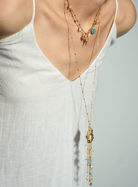 DINN DINN DESIGN度假系列贝壳流苏长款项链轻奢女精致简约高级感