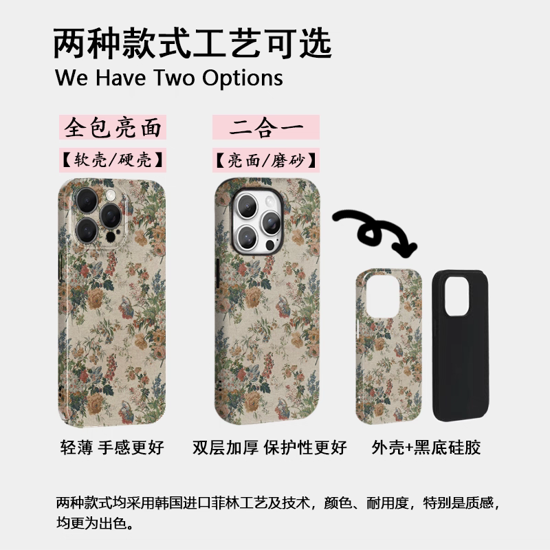 ins复古风碎花适用iphone15苹果手机壳16pro防摔13promax12菲林二合一14Pro小米华为荣耀OPPOvivo11Xsma软壳 - 图2