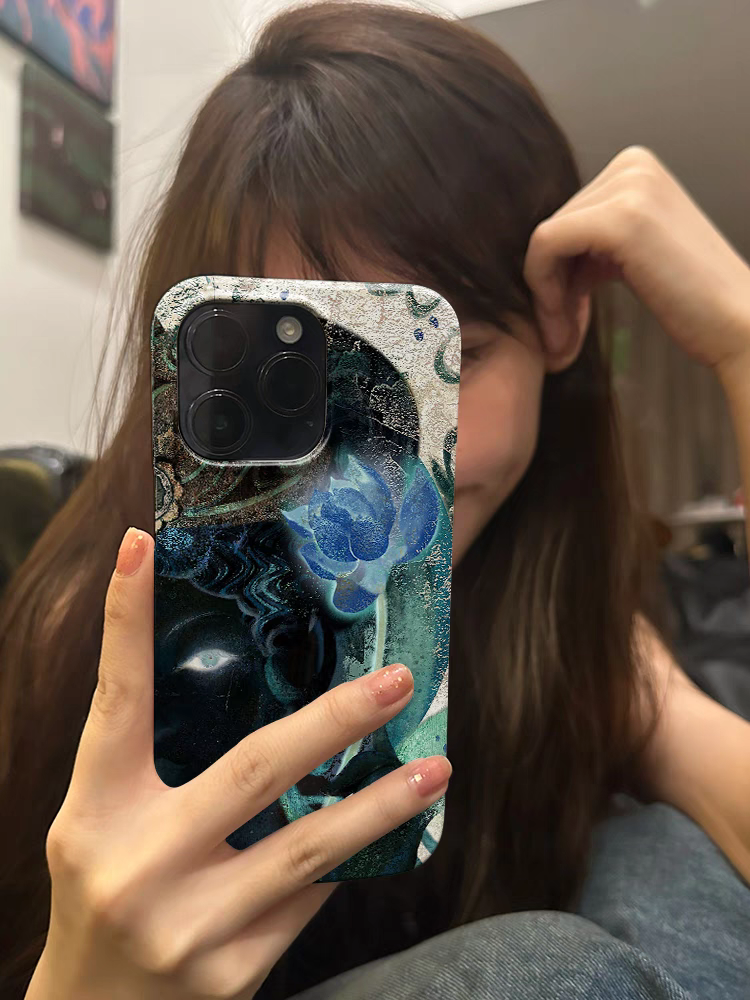 适用于苹果15promax手机壳iPhone13菲林11高级感12华为mate60小米14plus艺术异国菩萨蓝莲花不撞壳性新款小众