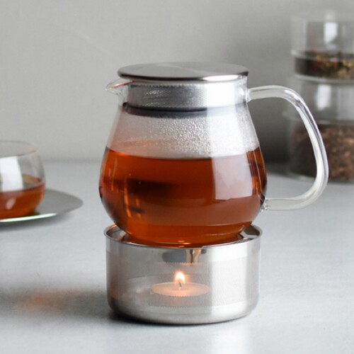 日本进口KINTO茶壶加热底座 不锈钢蜡烛台玻璃杯保温座花茶暖茶炉 - 图1