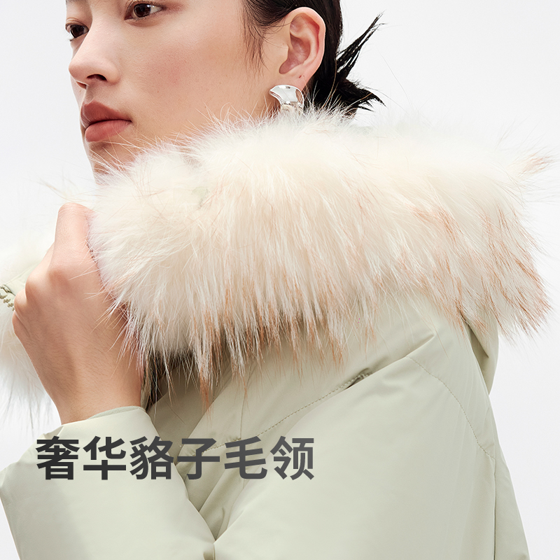 千仞岗大牌长款显瘦连帽貉子毛领加厚气质简约羽绒服外套