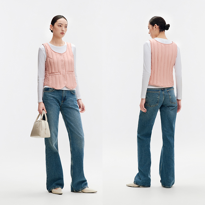 千仞岗羽绒弹力贴身轻薄马甲坎肩叠穿短款通勤修身纯色背心内搭女