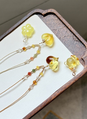 纯手工编织精致女项链绳锁骨链可挂蜜蜡屁桃小熊花花黄金小吊坠