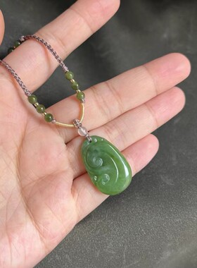 孤品 一图一物 天然和田玉碧玉如意吊坠女项链锁骨链精编项链绳