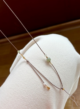 原创手编高档精致女中长款细项链绳国风新中式可搭和田玉佩吊坠