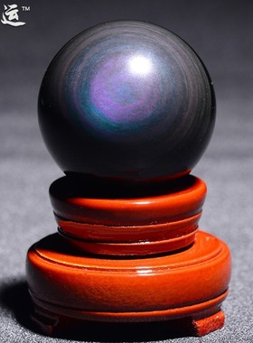 双彩虹眼黑曜石球摆件有球就应