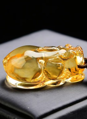 黄水晶财源貔貅吊坠霸气皮丘项链