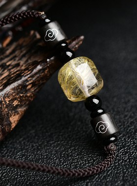 天然金发晶转运珠项链桶珠吊坠