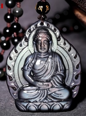 蓝眼黑曜石阿弥陀佛吊坠属狗属猪