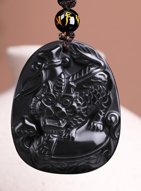 黑曜石鸿兔谛听生肖狗吉祥物吊坠