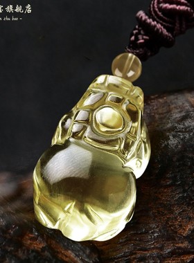 天然黄水晶财运貔貅挂件招财运霸王大嘴玉石皮丘挂件男女饰品